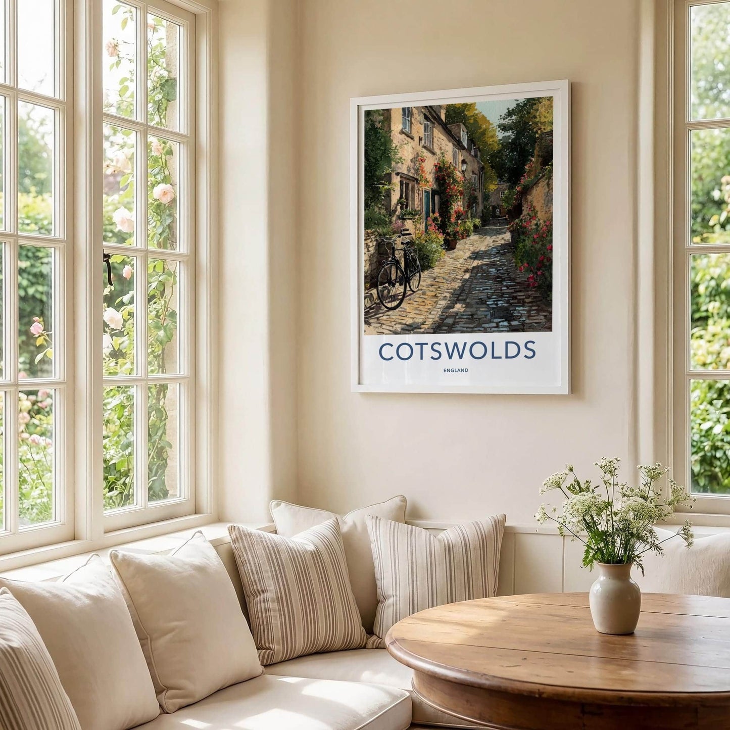 Cotswolds Poster - England Travel Art - Rustic Village Lane Wall Decor