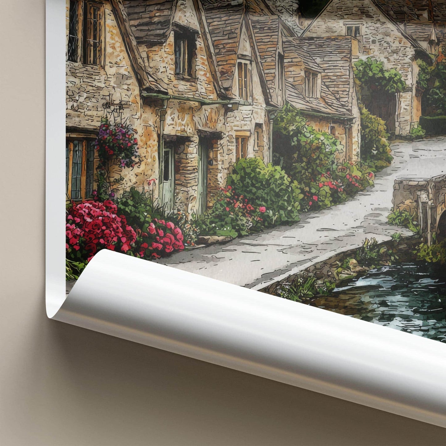 Cotswolds Poster - United Kingdom Travel Art - Charming Village Stream Home Decor
