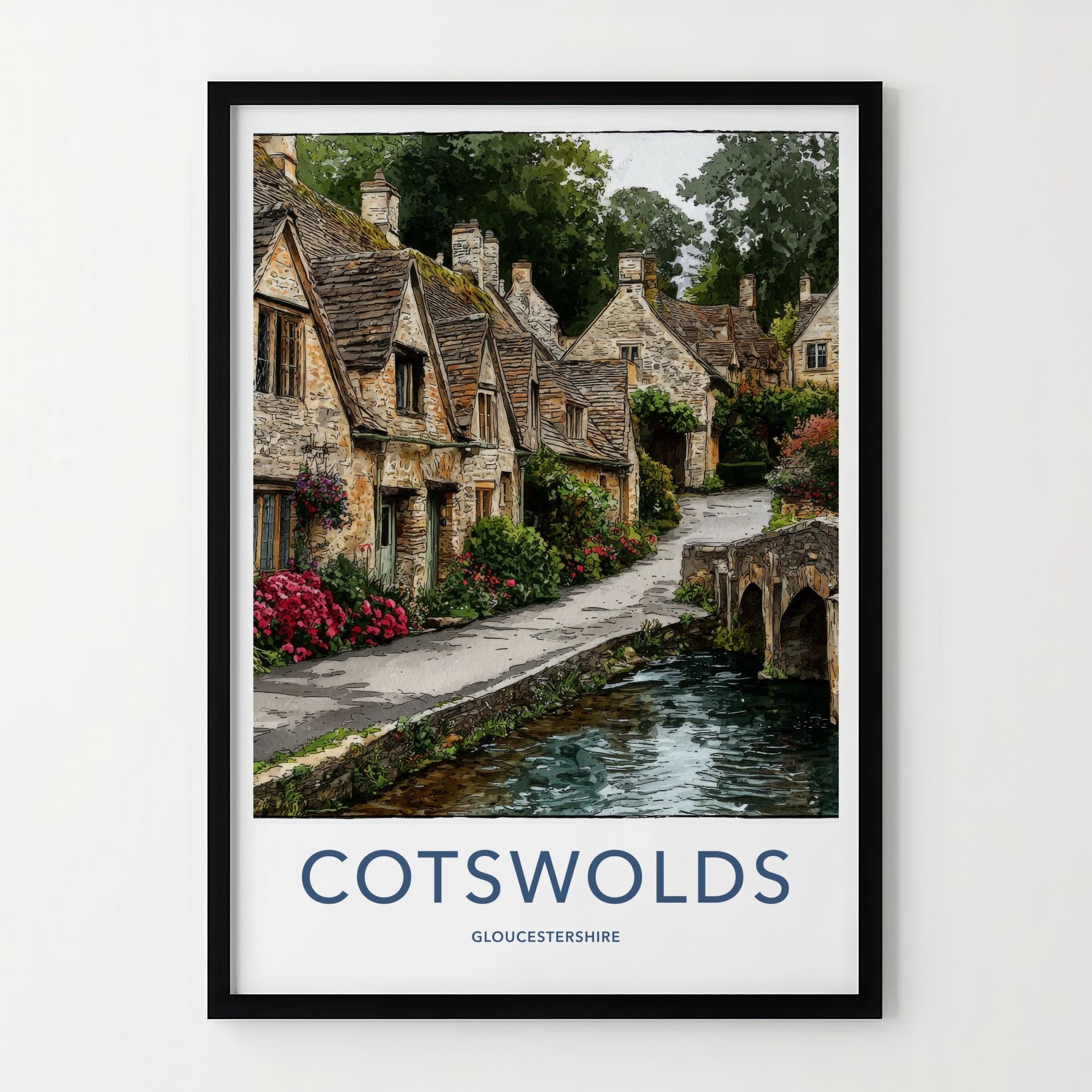 Cotswolds Poster - United Kingdom Travel Art - Charming Village Stream Home Decor