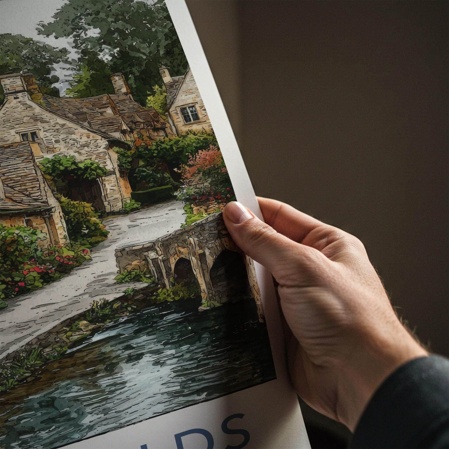 Cotswolds Poster - United Kingdom Travel Art - Charming Village Stream Home Decor
