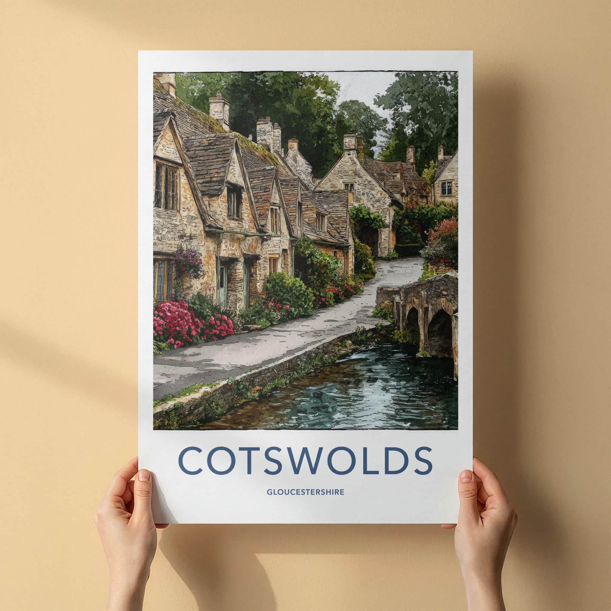 Cotswolds Poster - United Kingdom Travel Art - Charming Village Stream Home Decor