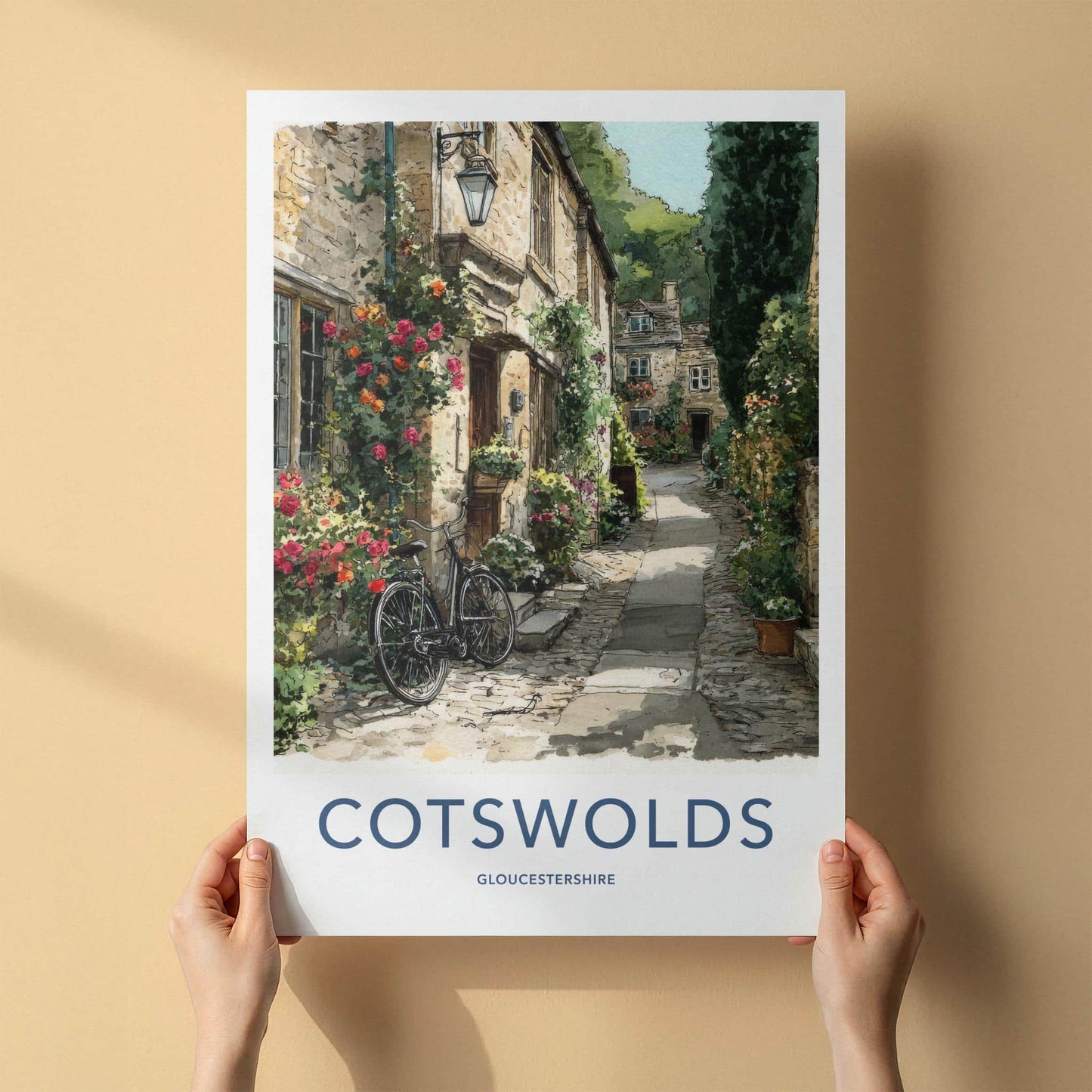 Cotswolds Poster - United Kingdom Travel Art - Flowered Cottage Wall Decor