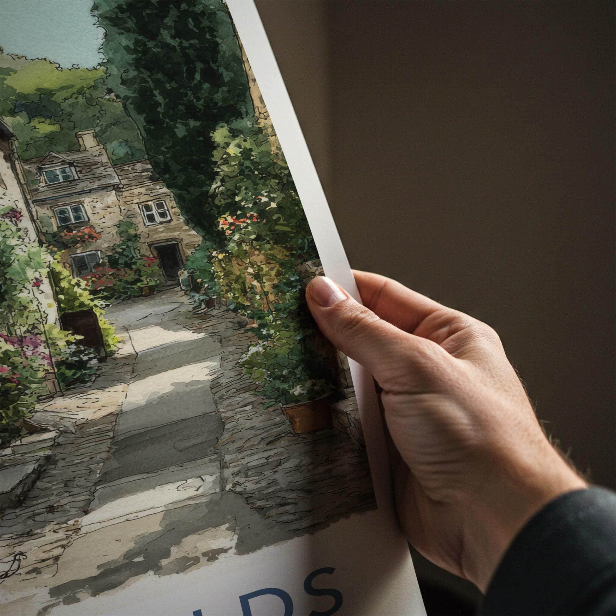 Cotswolds Poster - United Kingdom Travel Art - Flowered Cottage Wall Decor