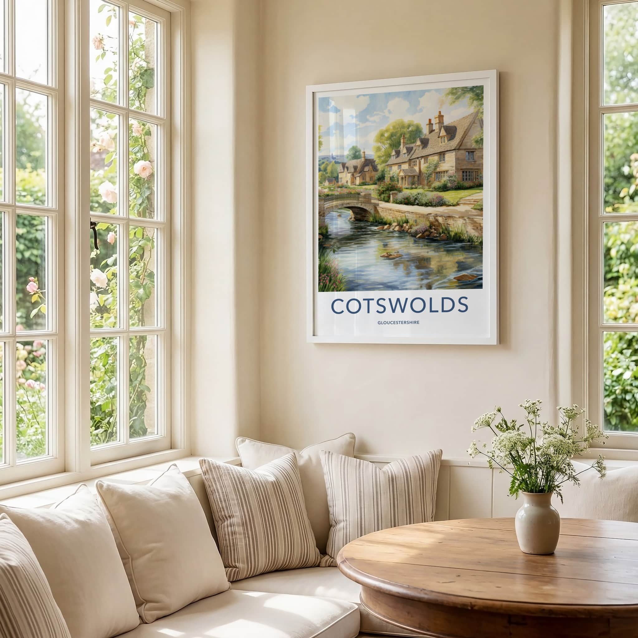 Cotswolds Poster - United Kingdom Travel Art - Historic River Cottages Home Decor