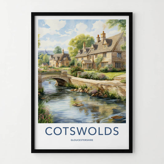 Cotswolds Poster - United Kingdom Travel Art - Historic River Cottages Home Decor