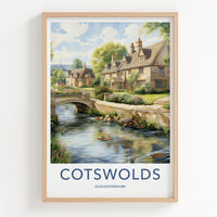 Cotswolds Poster - United Kingdom Travel Art - Historic River Cottages Home Decor