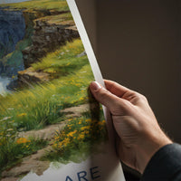 County Clare Poster - Ireland Travel Print - Grassy Cliffs Seascape Wall Decor