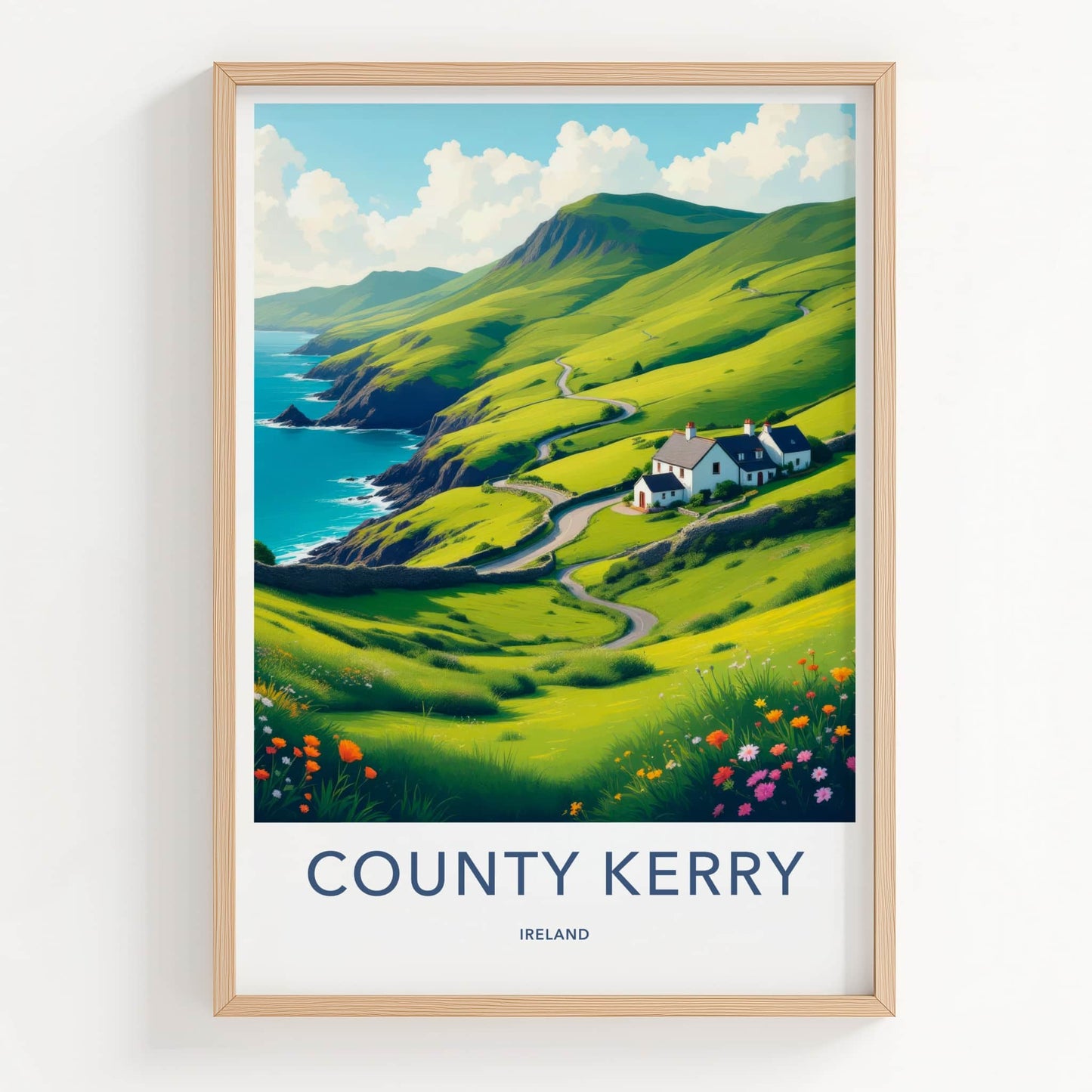 County Kerry Poster - Ireland Travel Art - Emerald Coastal Landscape Home Decor