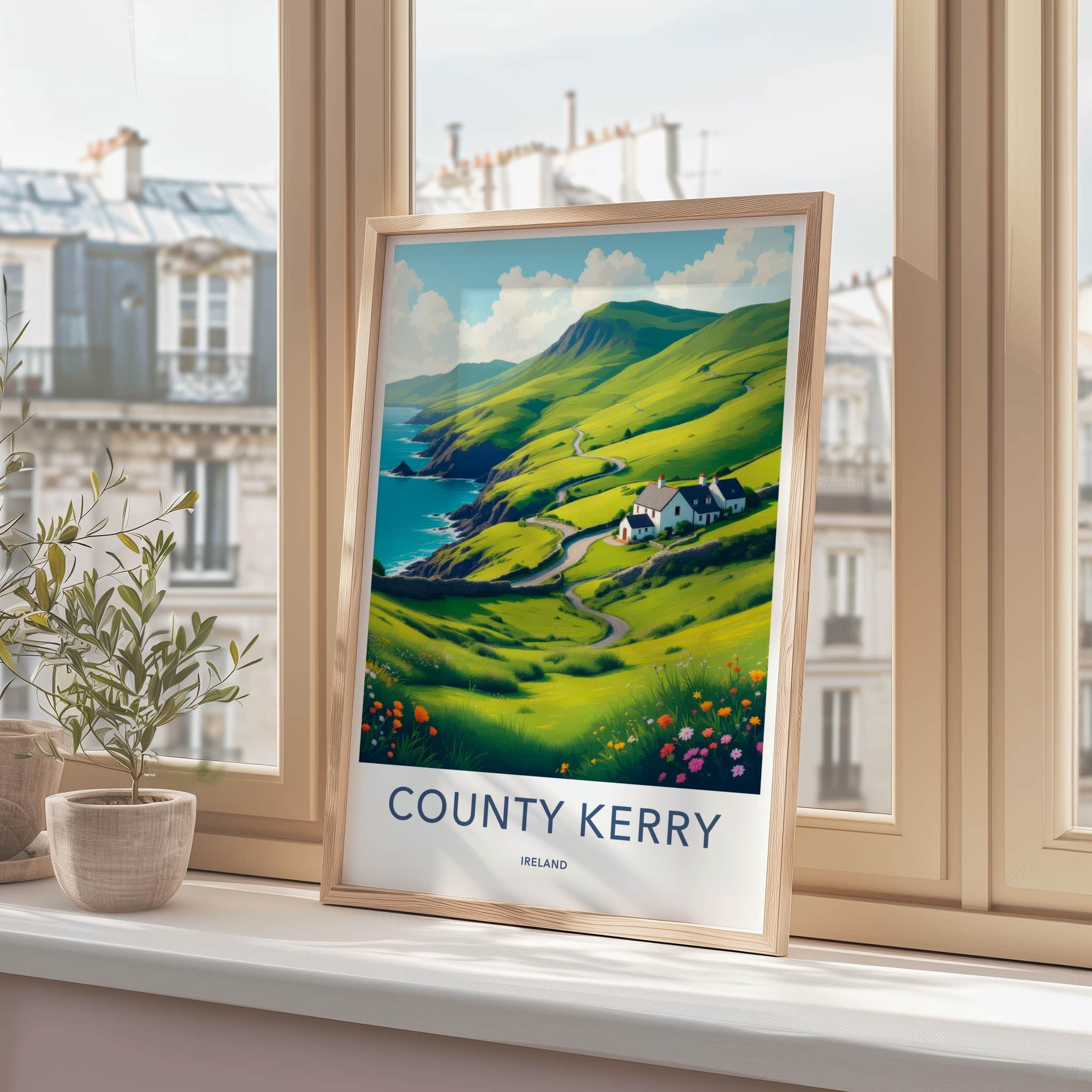 County Kerry Poster - Ireland Travel Art - Emerald Coastal Landscape Home Decor