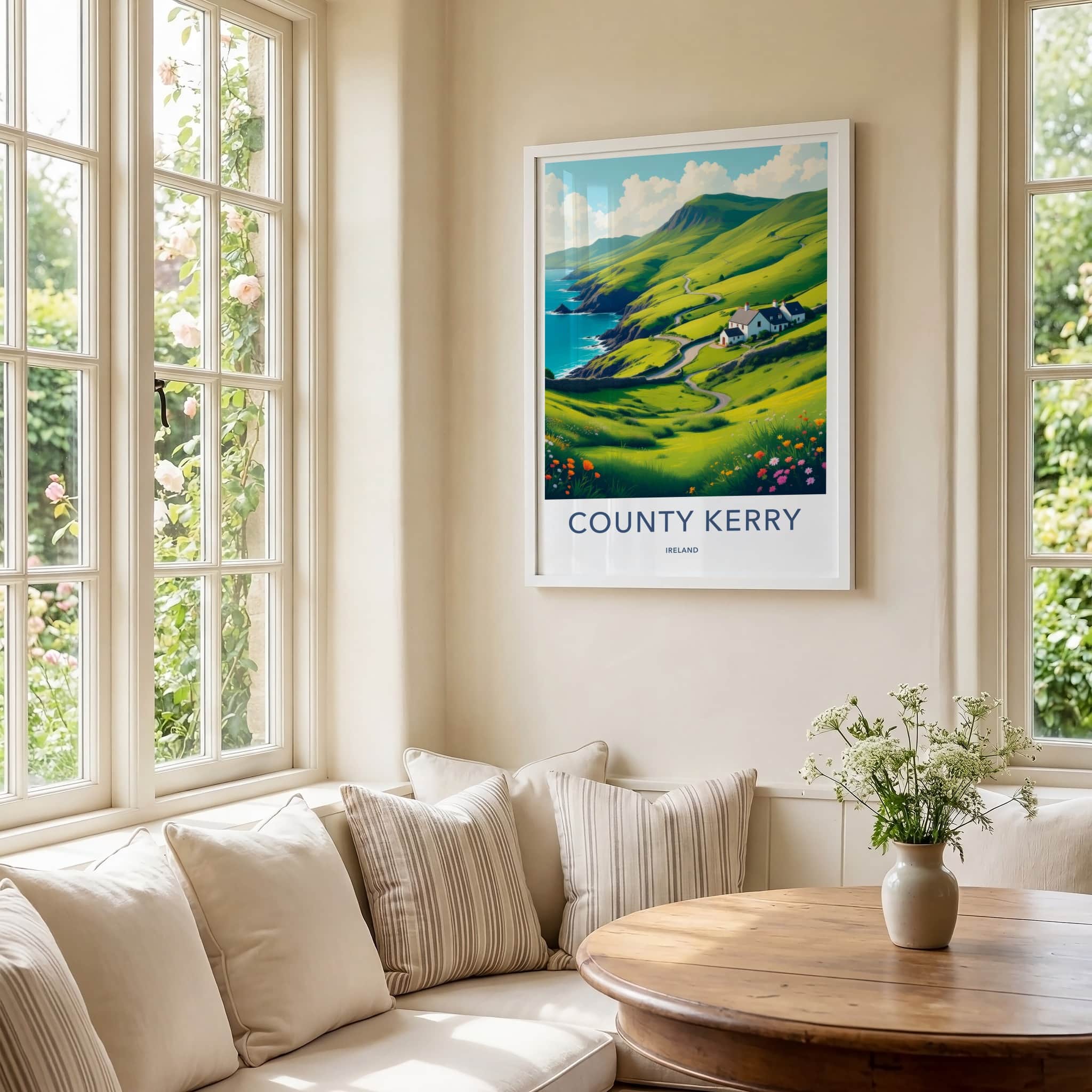 County Kerry Poster - Ireland Travel Art - Emerald Coastal Landscape Home Decor