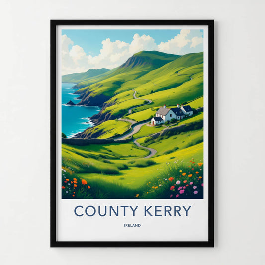 County Kerry Poster - Ireland Travel Art - Emerald Coastal Landscape Home Decor