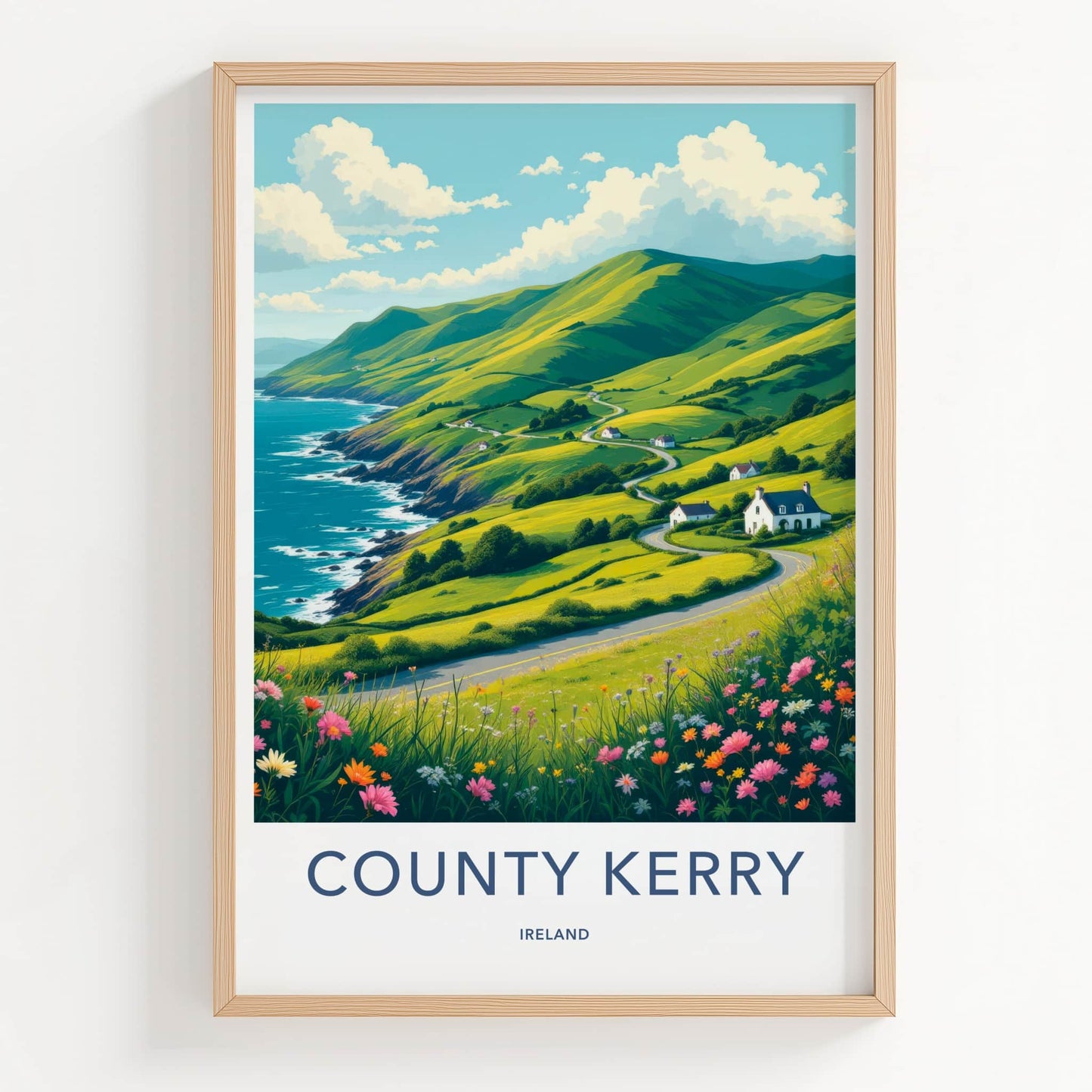 County Kerry Poster - Ireland Travel Art - Green Hills Winding Road Home Decor