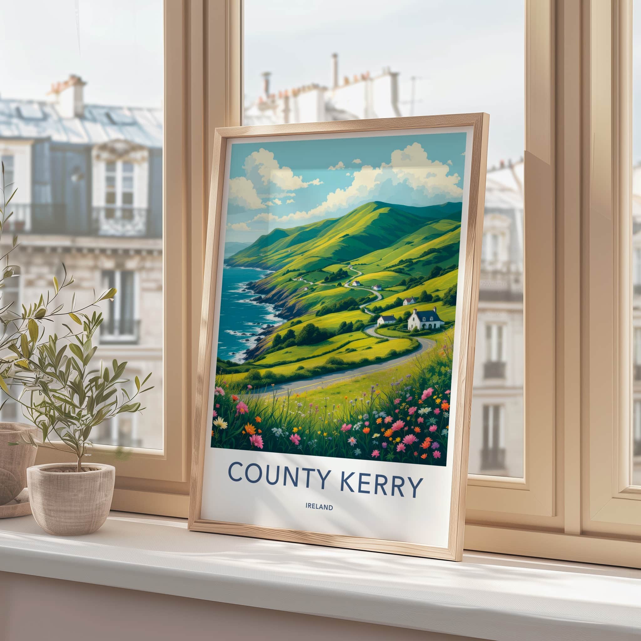 County Kerry Poster - Ireland Travel Art - Green Hills Winding Road Home Decor