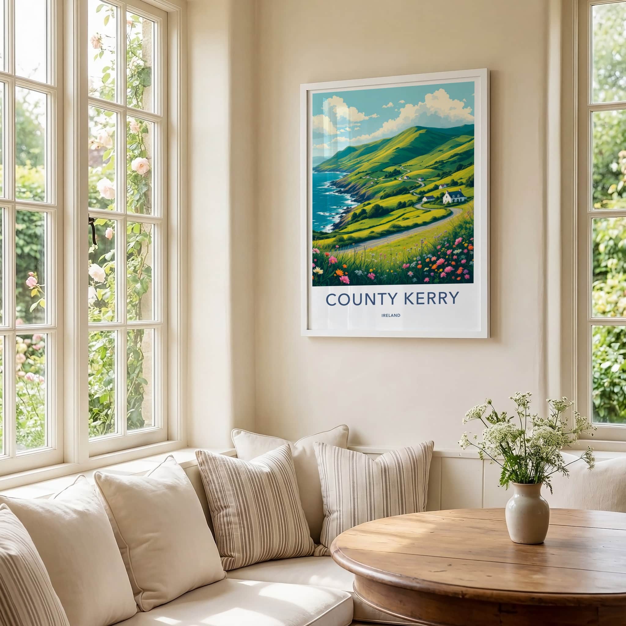 County Kerry Poster - Ireland Travel Art - Green Hills Winding Road Home Decor