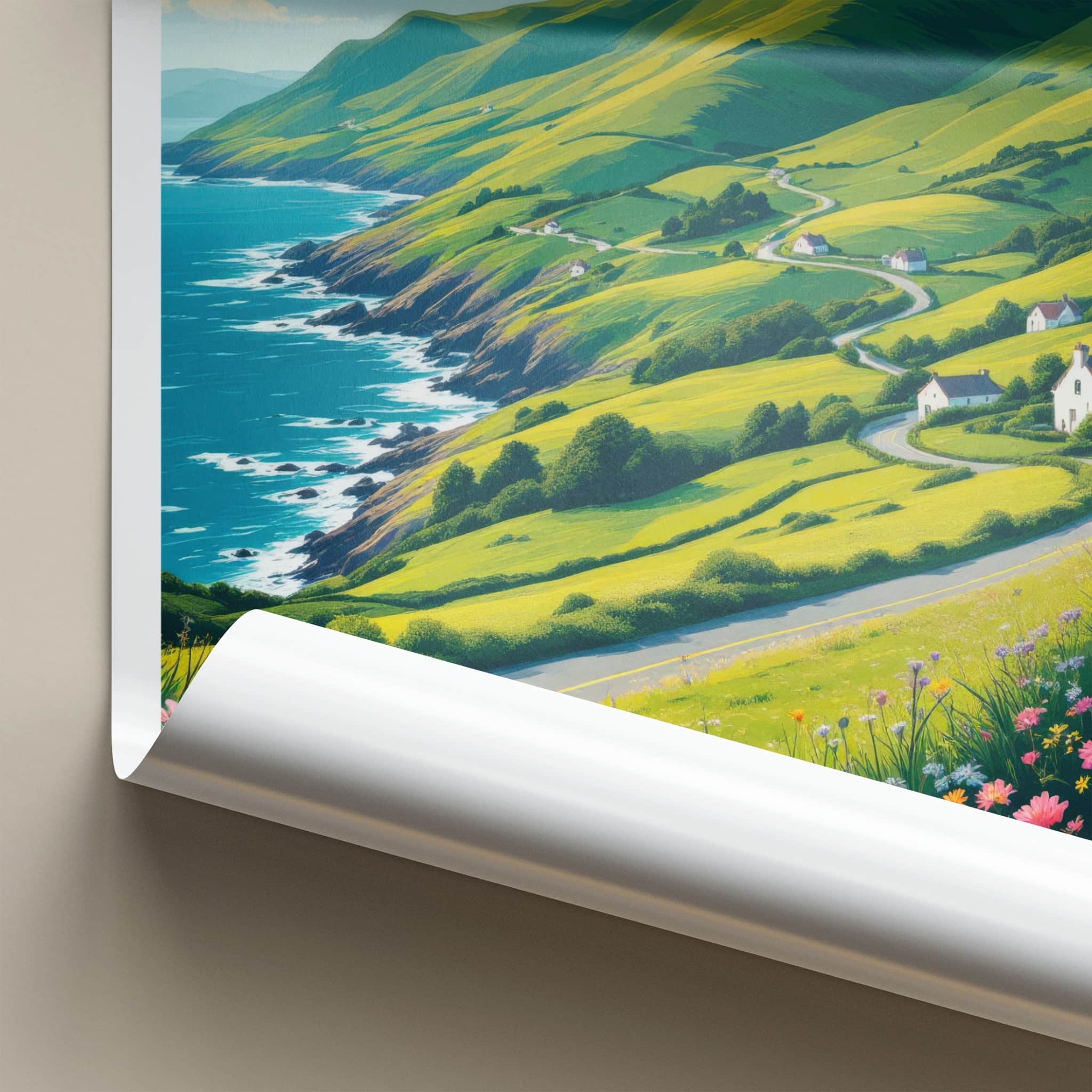 County Kerry Poster - Ireland Travel Art - Green Hills Winding Road Home Decor