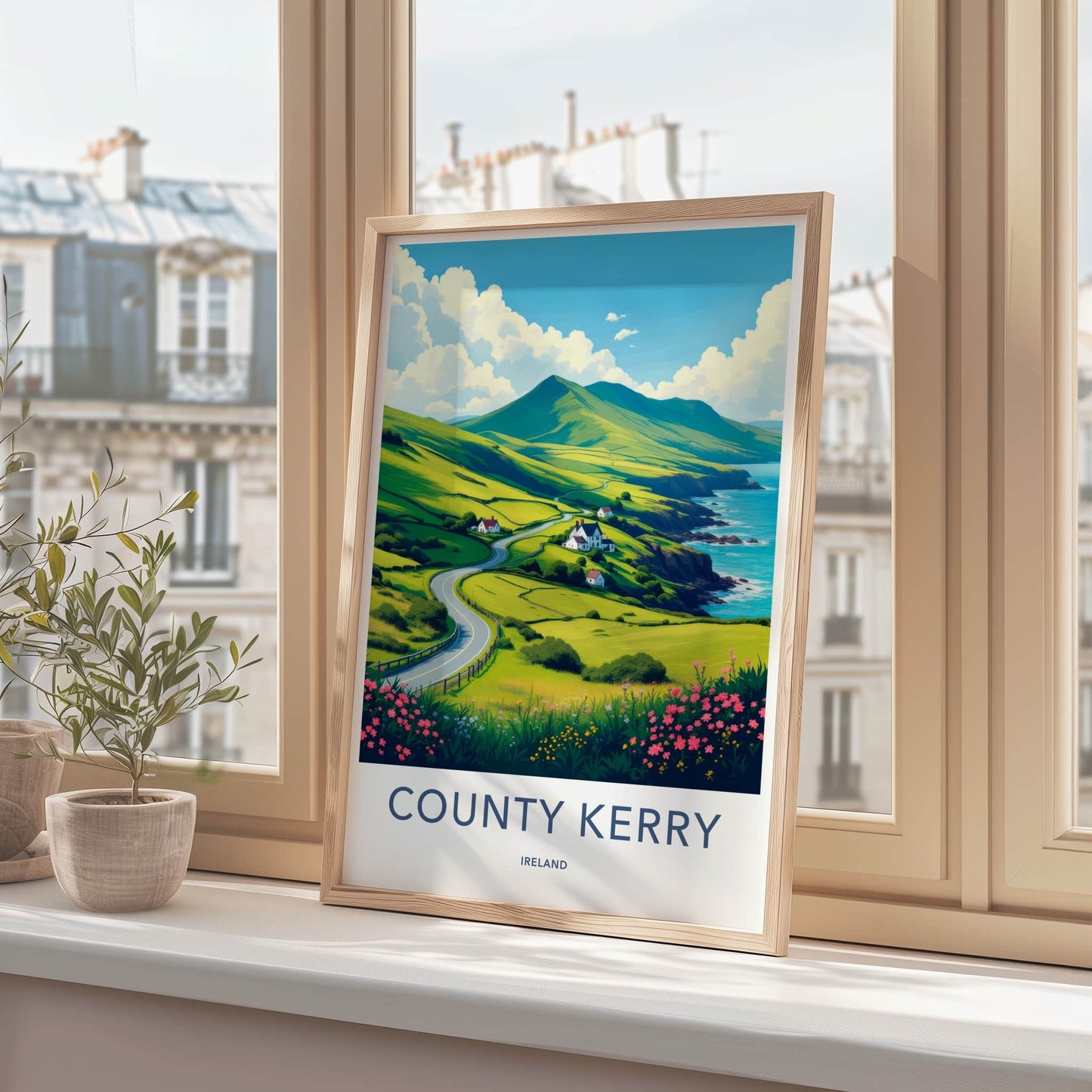 County Kerry Poster - Ireland Travel Art - Green Hilly Coast Home Decor