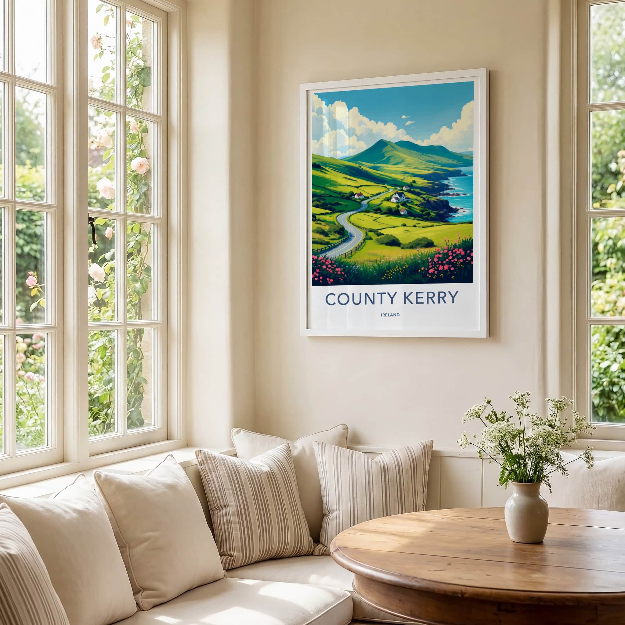 County Kerry Poster - Ireland Travel Art - Green Hilly Coast Home Decor
