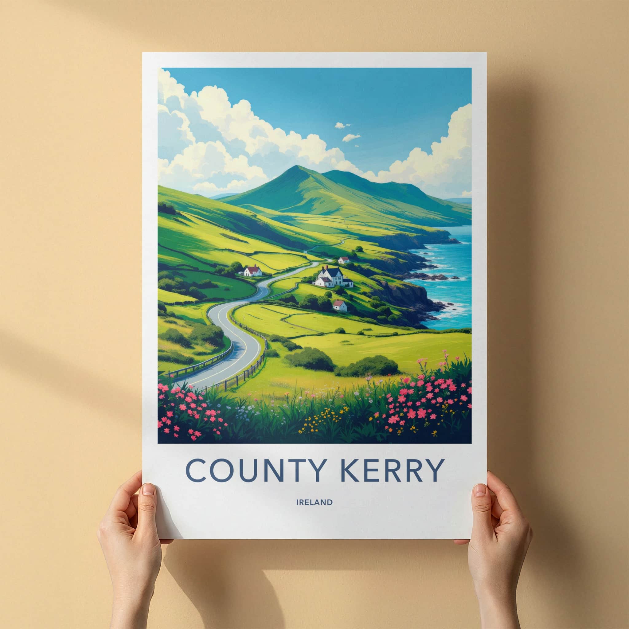 County Kerry Poster - Ireland Travel Art - Green Hilly Coast Home Decor