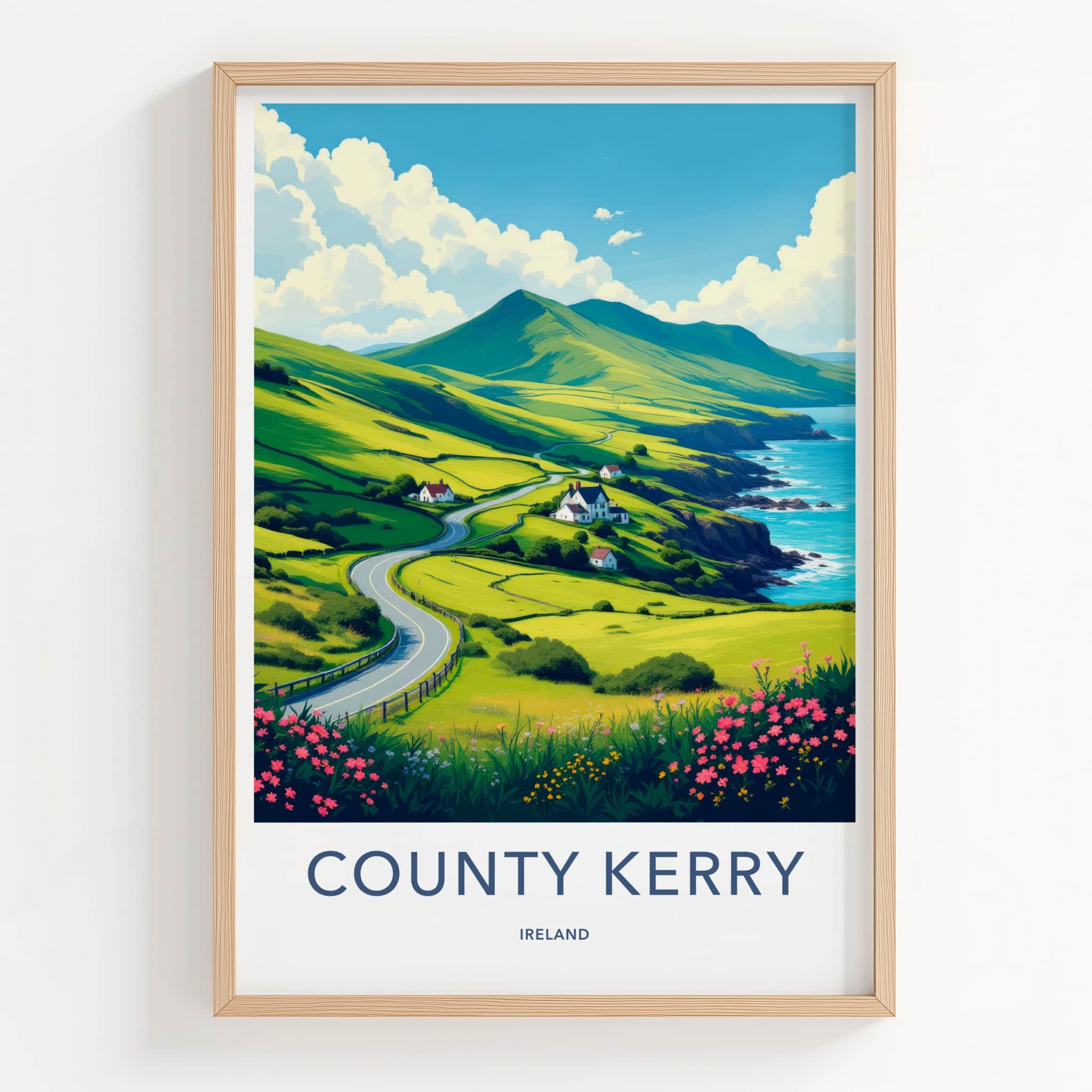County Kerry Poster - Ireland Travel Art - Green Hilly Coast Home Decor