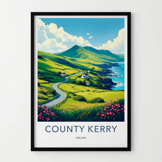 County Kerry Poster - Ireland Travel Art - Green Hilly Coast Home Decor