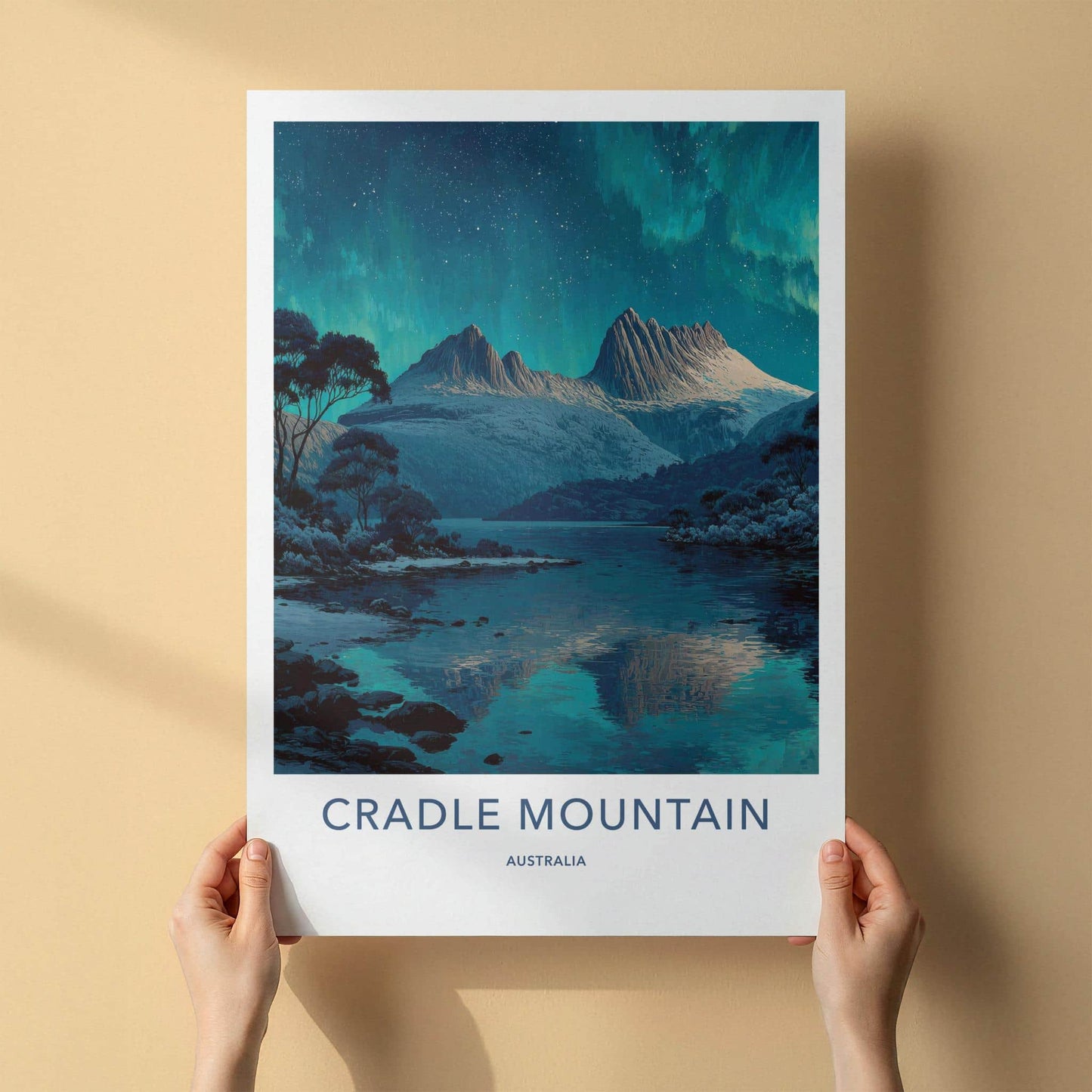 Cradle Mountain Poster - Australia Scenic Art - Aurora Lake Peaks Wall Decor