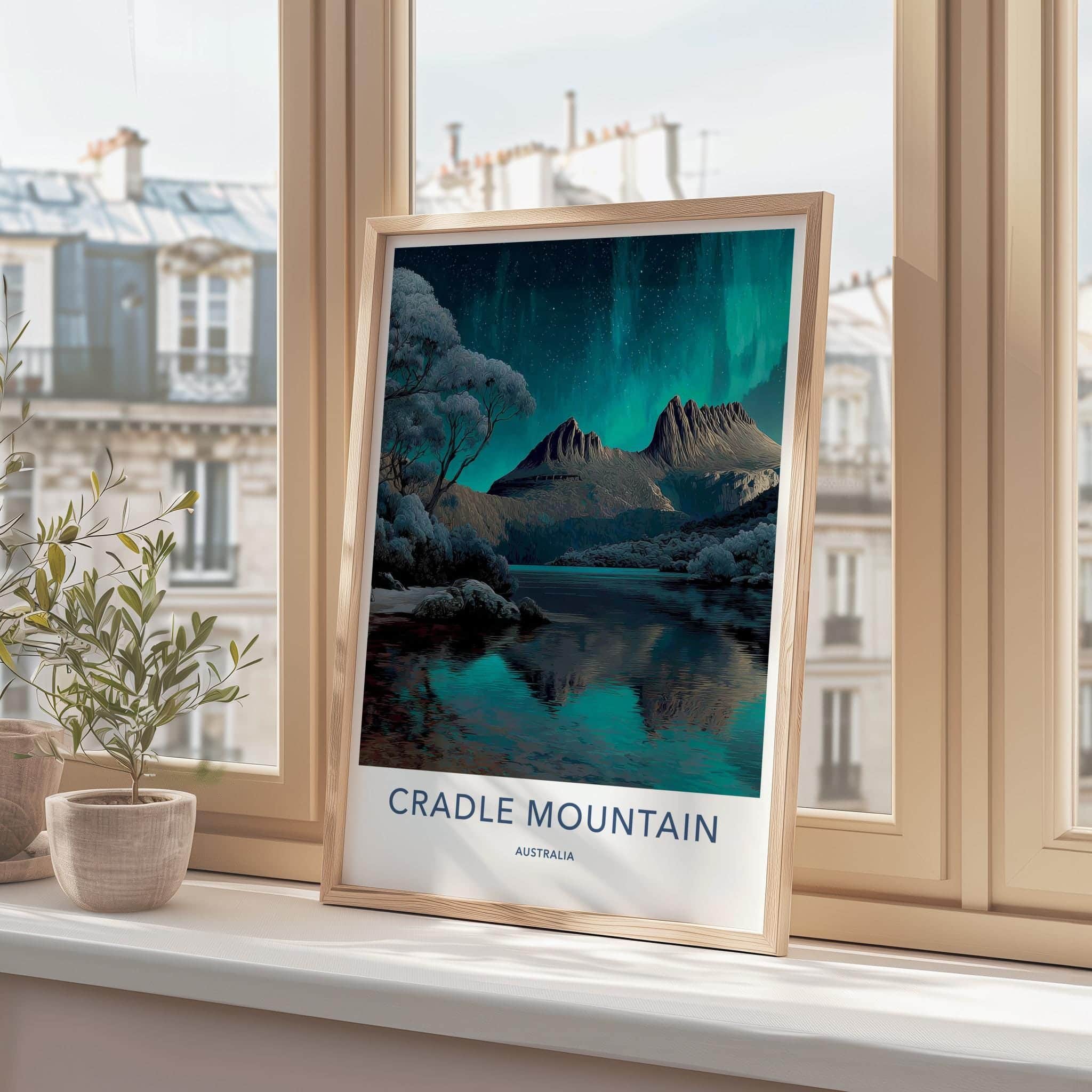 Cradle Mountain Poster - Australia Travel Art - Aurora Night Lake Home Decor