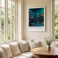 Cradle Mountain Poster - Australia Travel Art - Aurora Night Lake Home Decor
