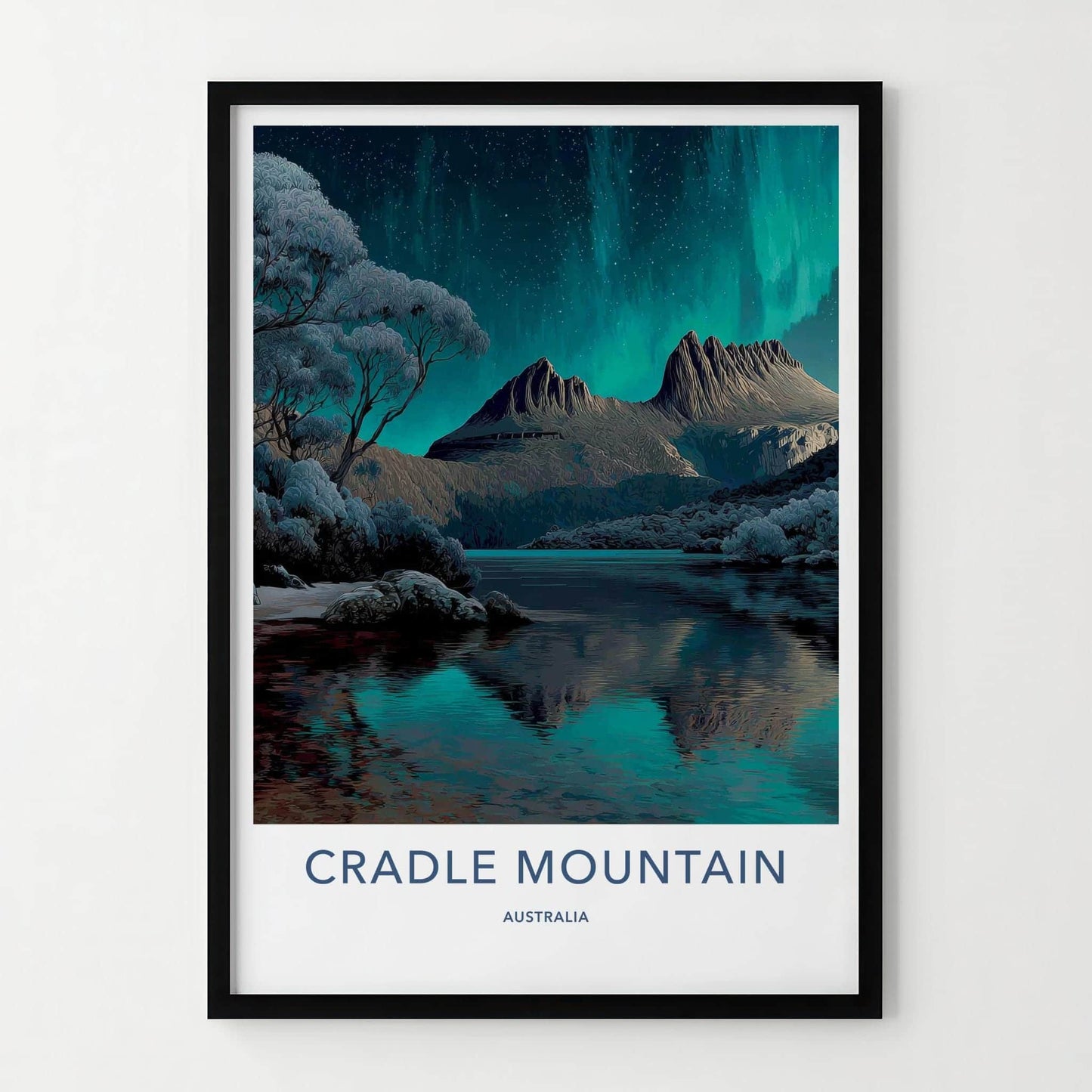 Cradle Mountain Poster - Australia Travel Art - Aurora Night Lake Home Decor