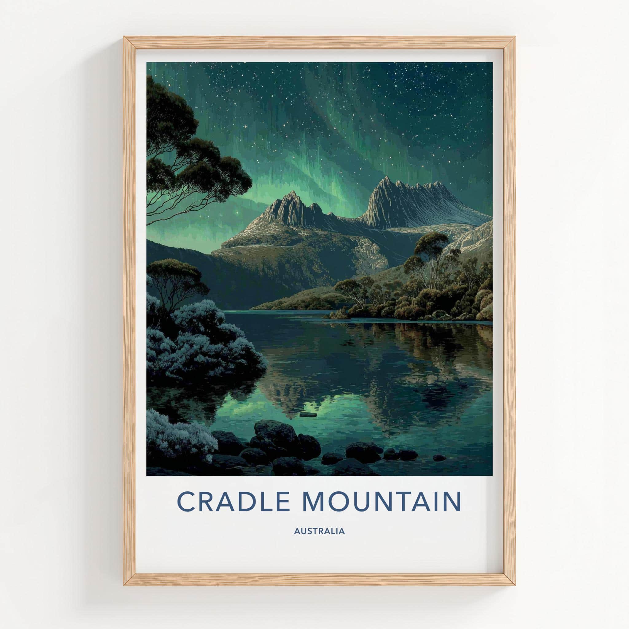 Cradle Mountain Poster - Australia Wall Art - Mountain Lake Aurora Home Decor