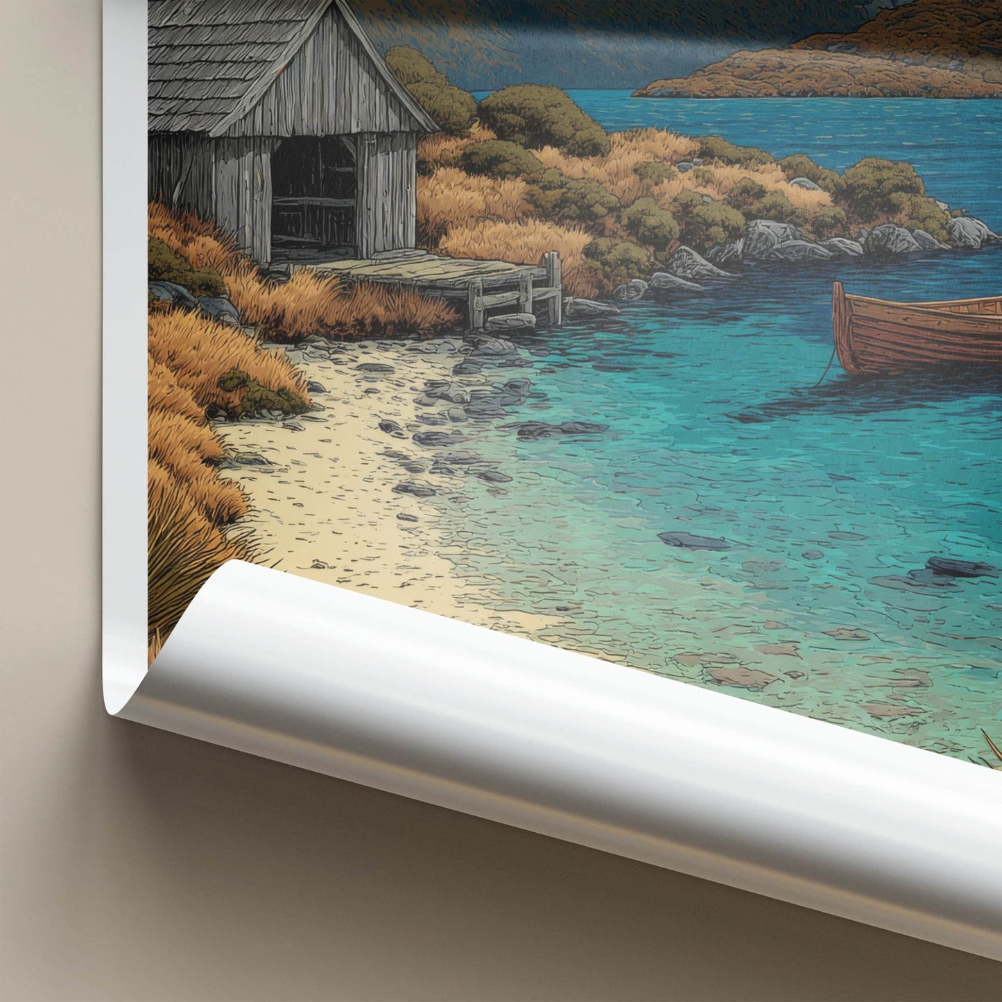 Cradle Mountain Poster - Tasmania Travel Print - Lakeside Hut Boat Gallery Art