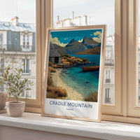 Cradle Mountain Poster - Tasmania Travel Print - Lakeside Hut Boat Gallery Art