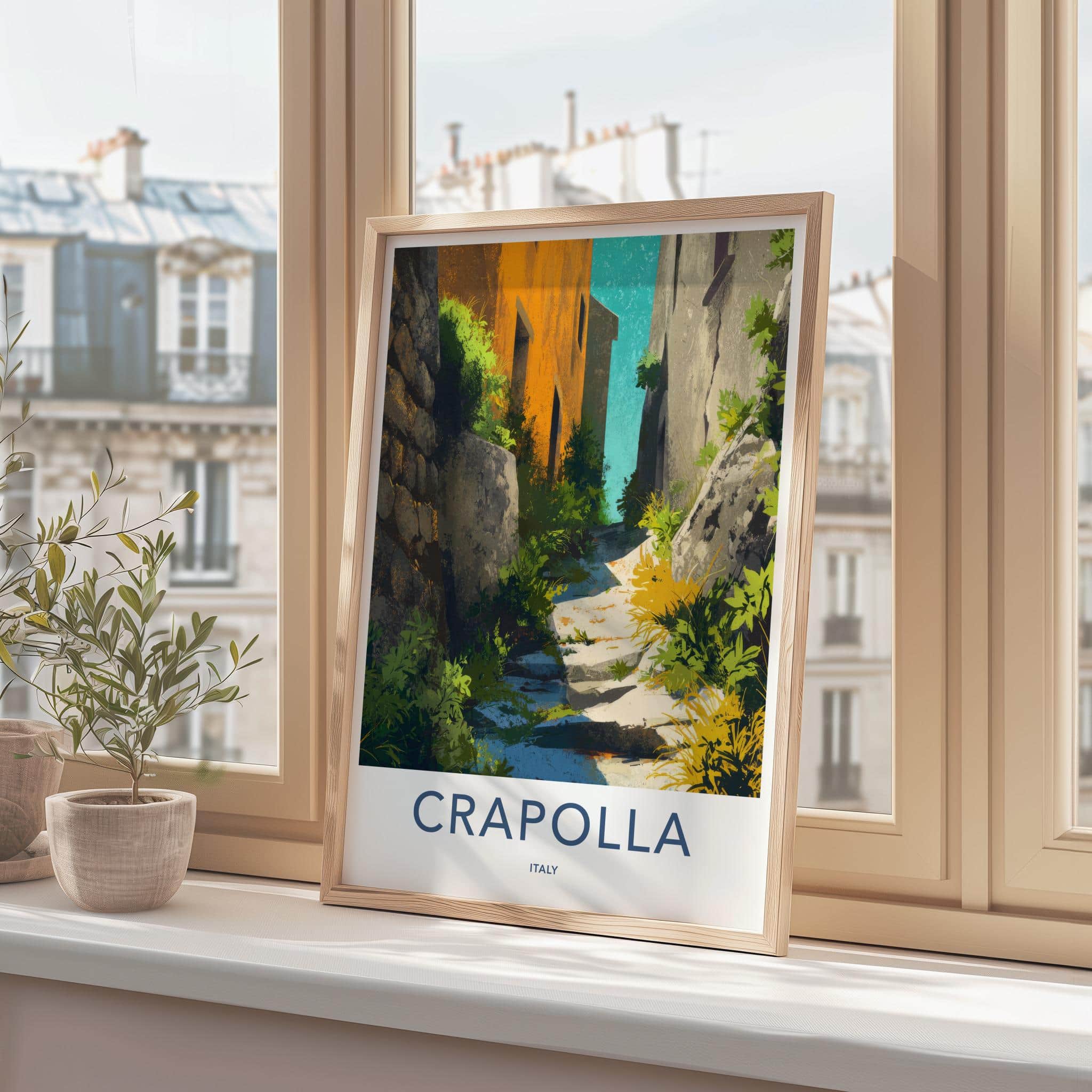 Crapolla Poster - Italy Travel Art - Mediterranean Alley Steps Wall Decor