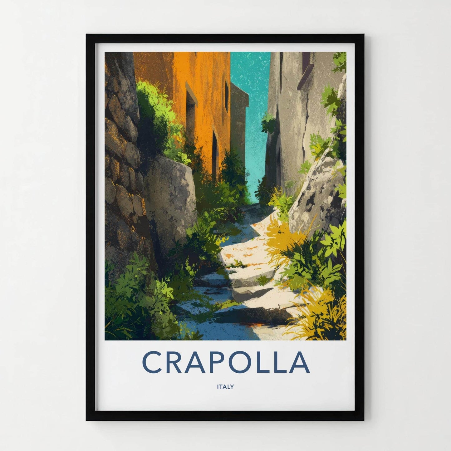 Crapolla Poster - Italy Travel Art - Mediterranean Alley Steps Wall Decor
