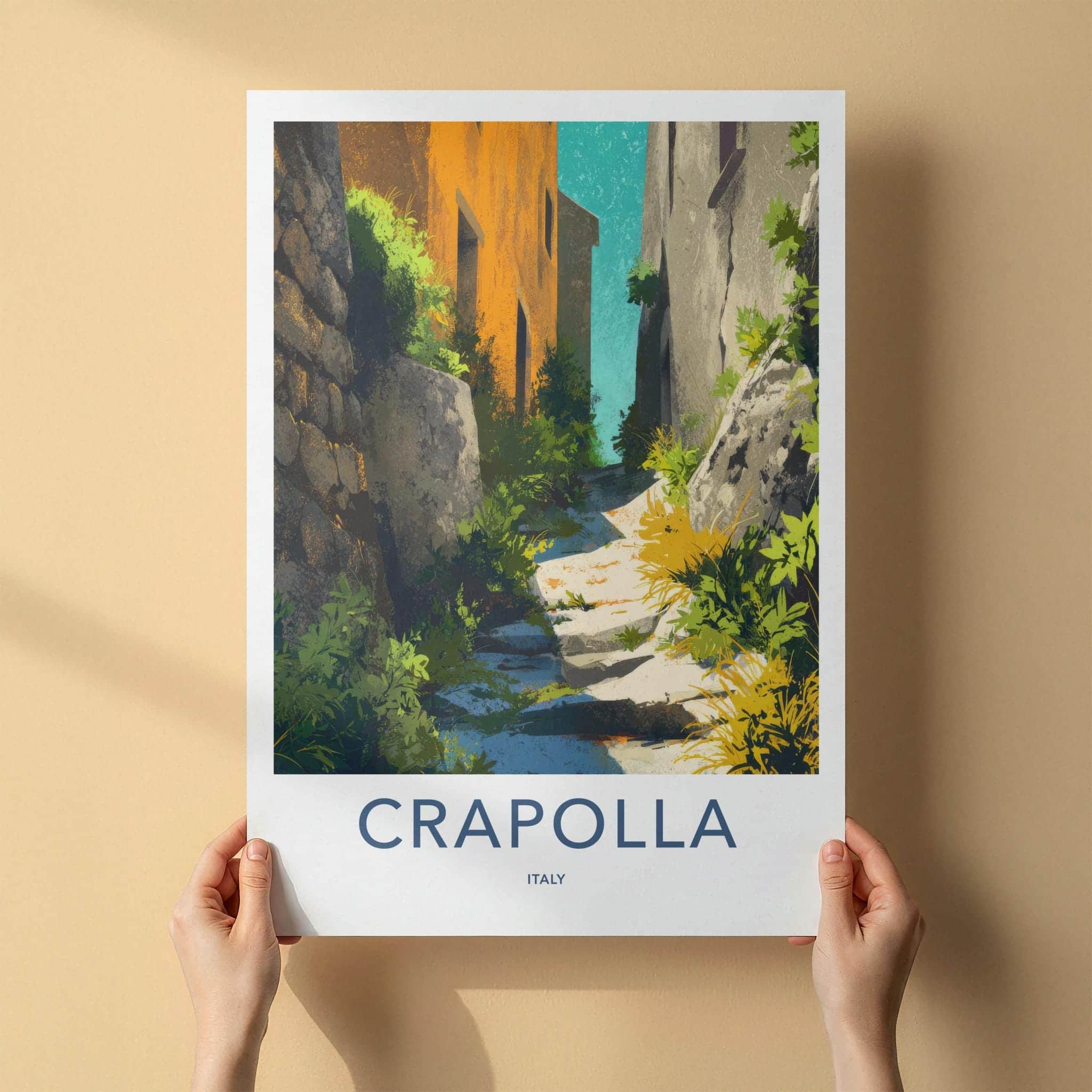 Crapolla Poster - Italy Travel Art - Mediterranean Alley Steps Wall Decor