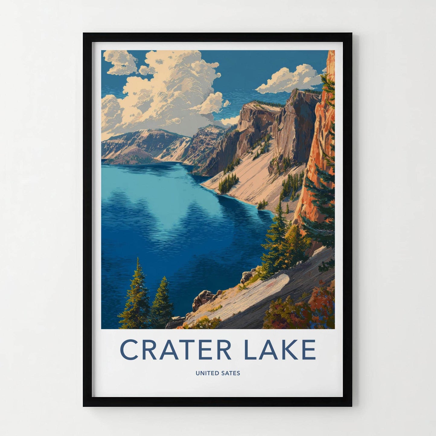Crater Lake Poster - Oregon Scenic Art - Blue Lake Cliffs Home Decor