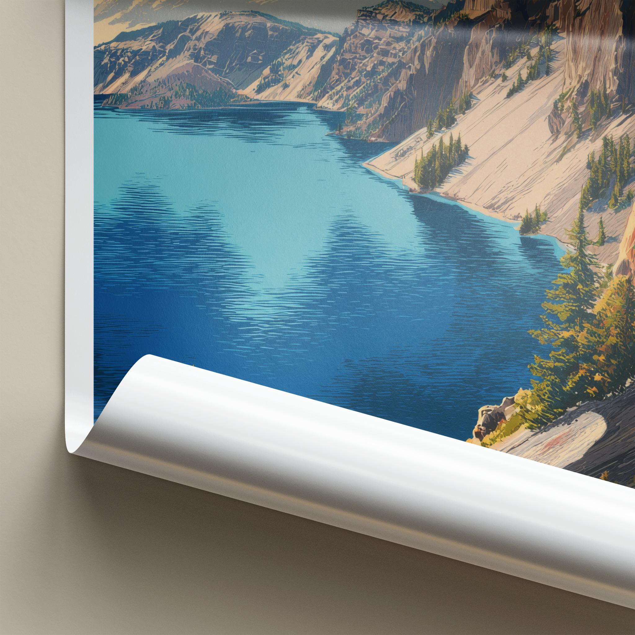 Crater Lake Poster - Oregon Scenic Art - Blue Lake Cliffs Home Decor