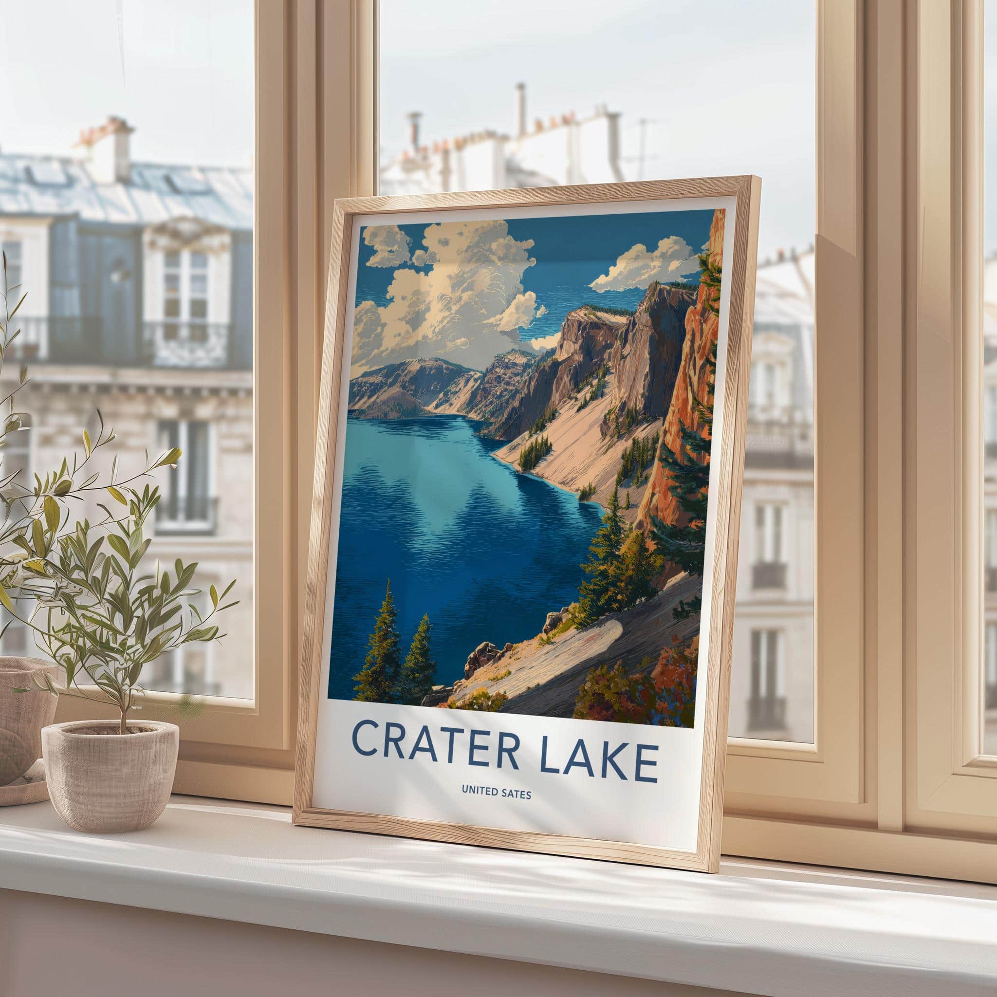 Crater Lake Poster - Oregon Scenic Art - Blue Lake Cliffs Home Decor
