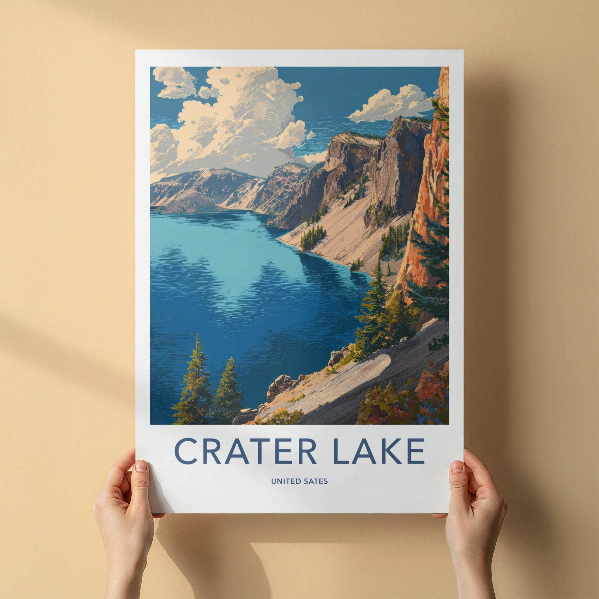 Crater Lake Poster - Oregon Scenic Art - Blue Lake Cliffs Home Decor