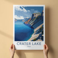 Crater Lake Poster - Oregon Scenic Art - Majestic Lake Cliffs Home Decor
