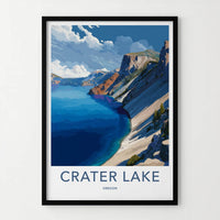 Crater Lake Poster - Oregon Scenic Art - Majestic Lake Cliffs Home Decor