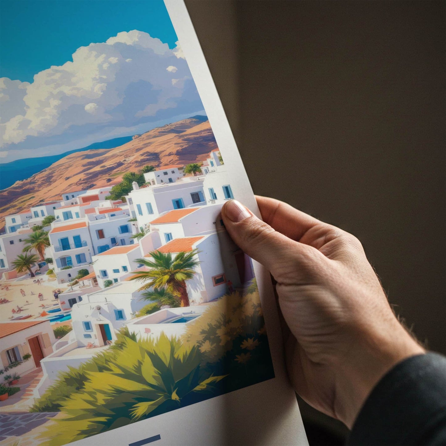 Crete Poster - Greece Travel Art - Whitewashed Coastal Village Home Decor