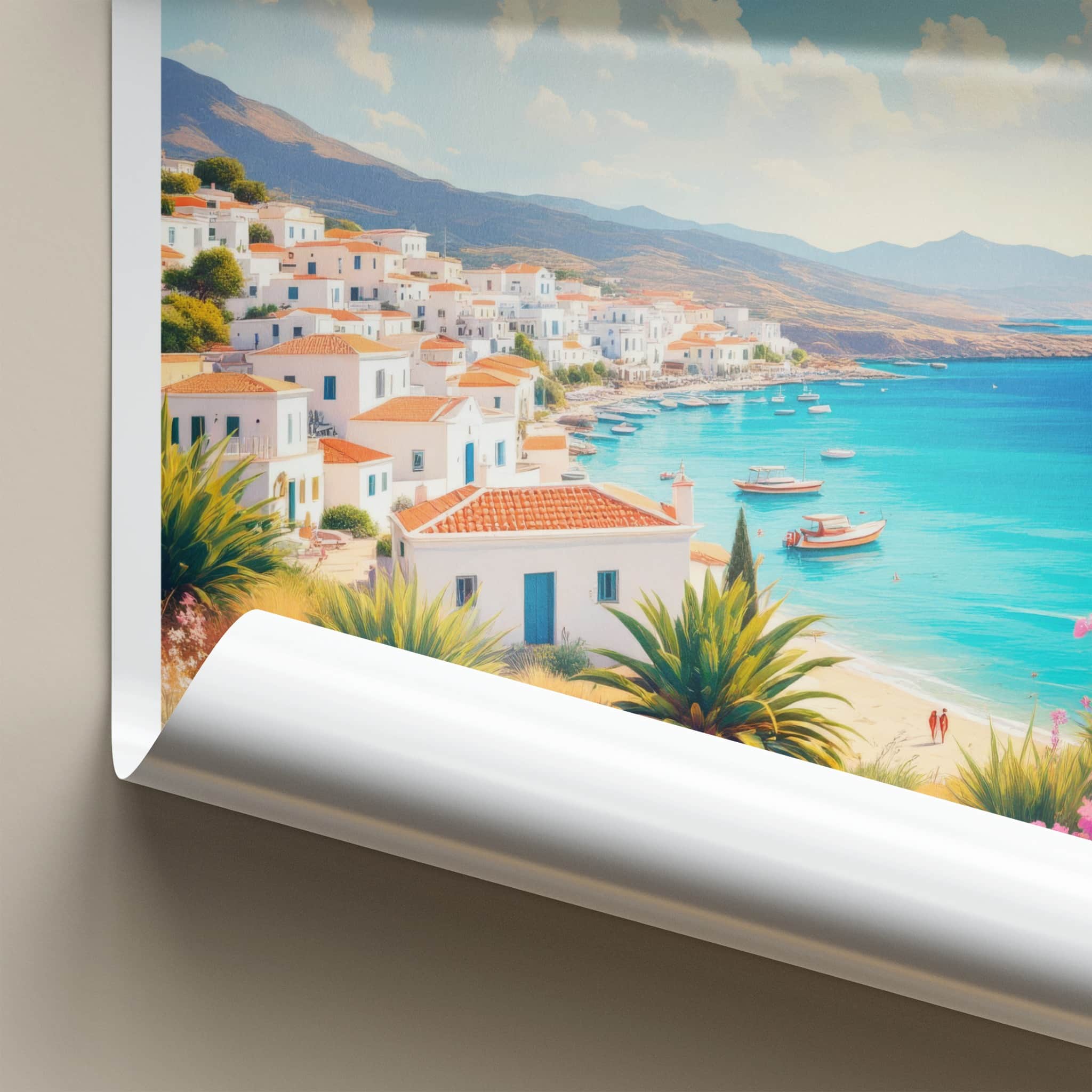 Crete Poster - Greece Travel Art - Whitewashed Coastal Village Home Decor