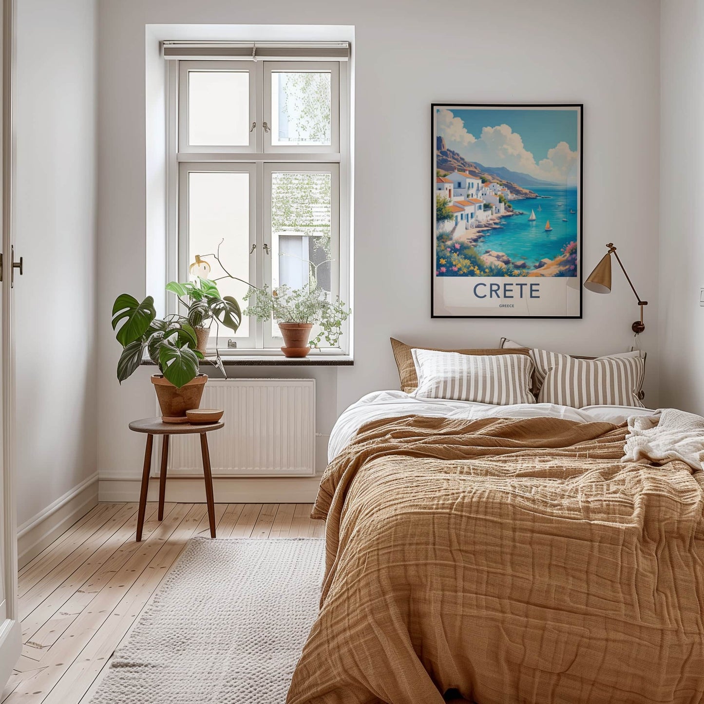 Crete Poster - Greece Travel Art - Whitewashed Seaside Town Home Decor