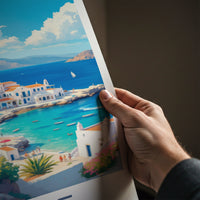 Crete Poster - Greece Travel Art - Whitewashed Seaside Village Home Decor