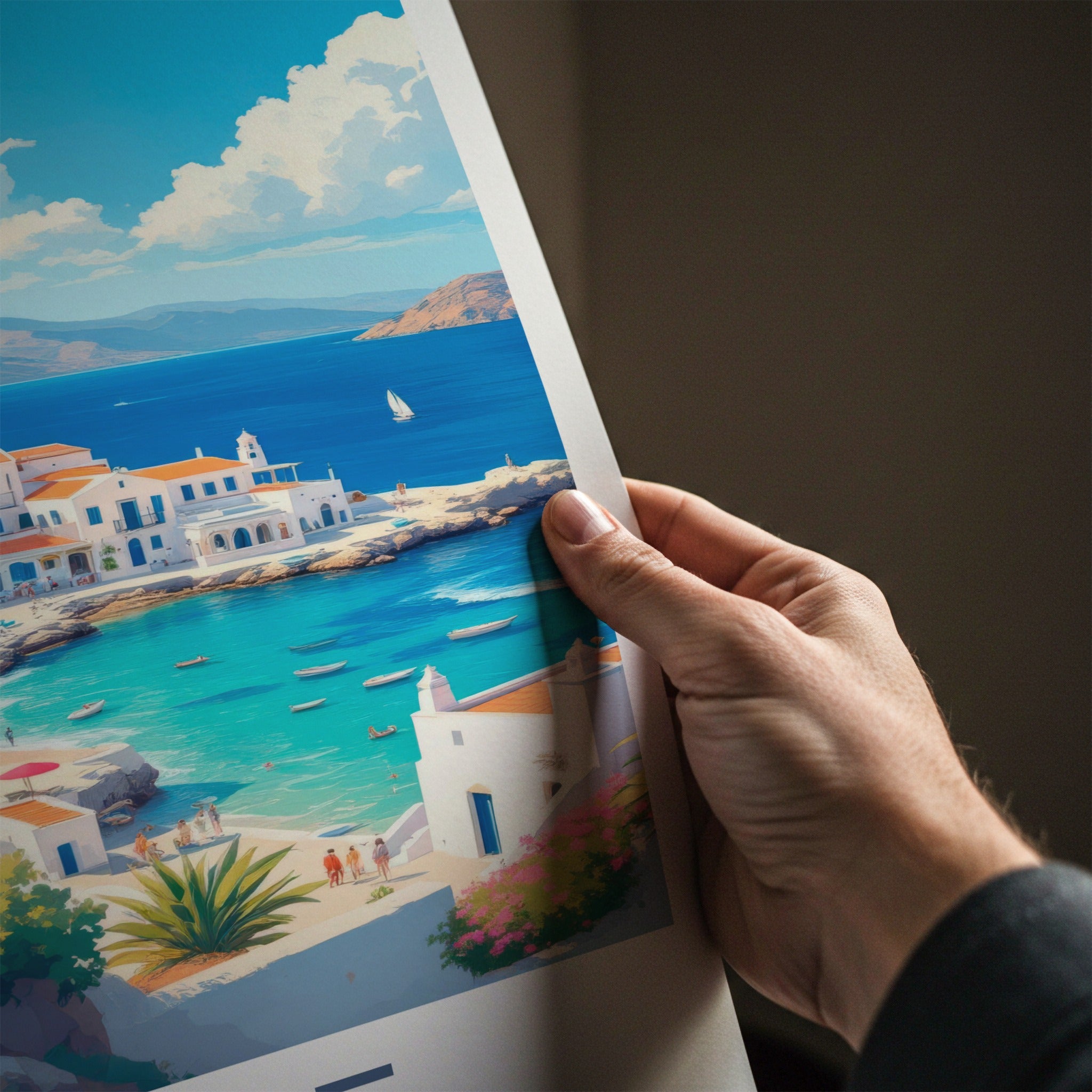 Crete Poster - Greece Travel Art - Whitewashed Seaside Village Home Decor