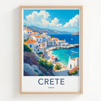 Crete Poster - Greece Travel Art - Whitewashed Seaside Village Home Decor