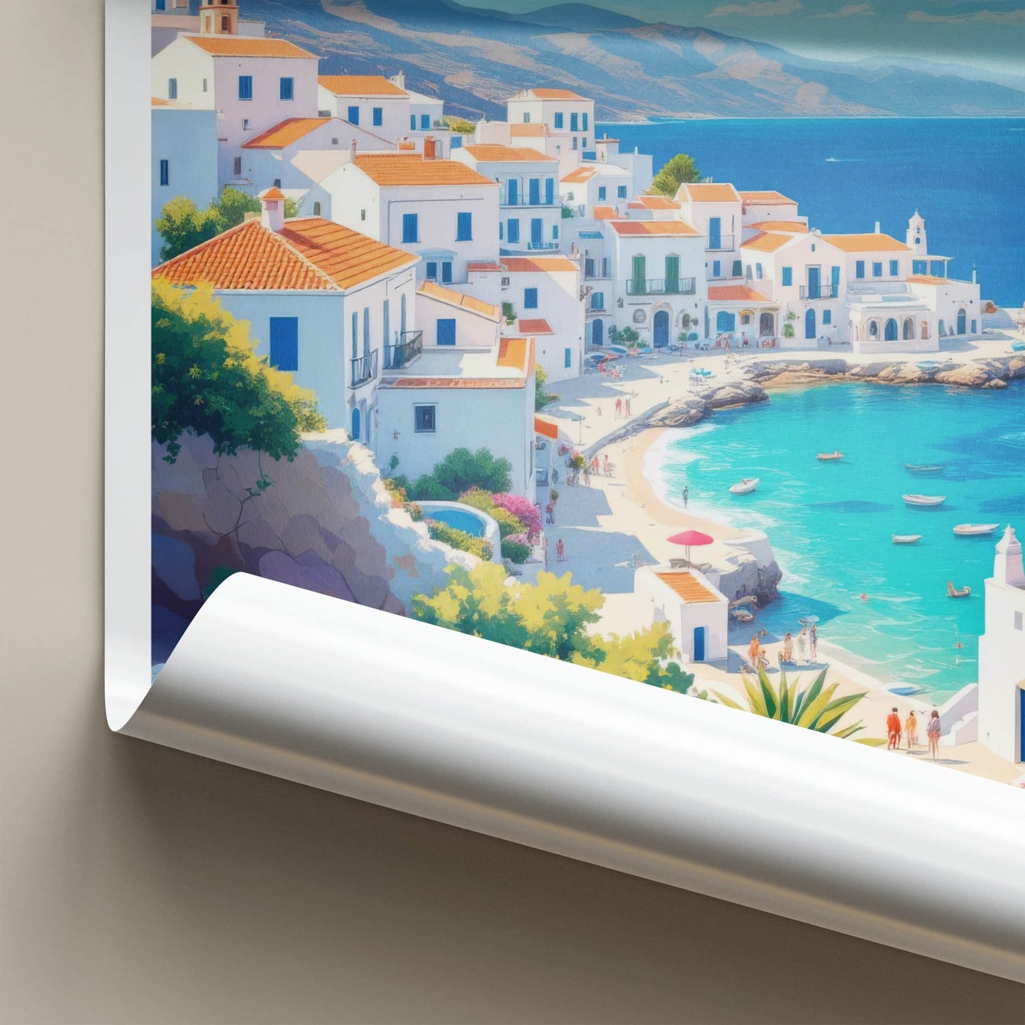 Crete Poster - Greece Travel Art - Whitewashed Seaside Village Home Decor