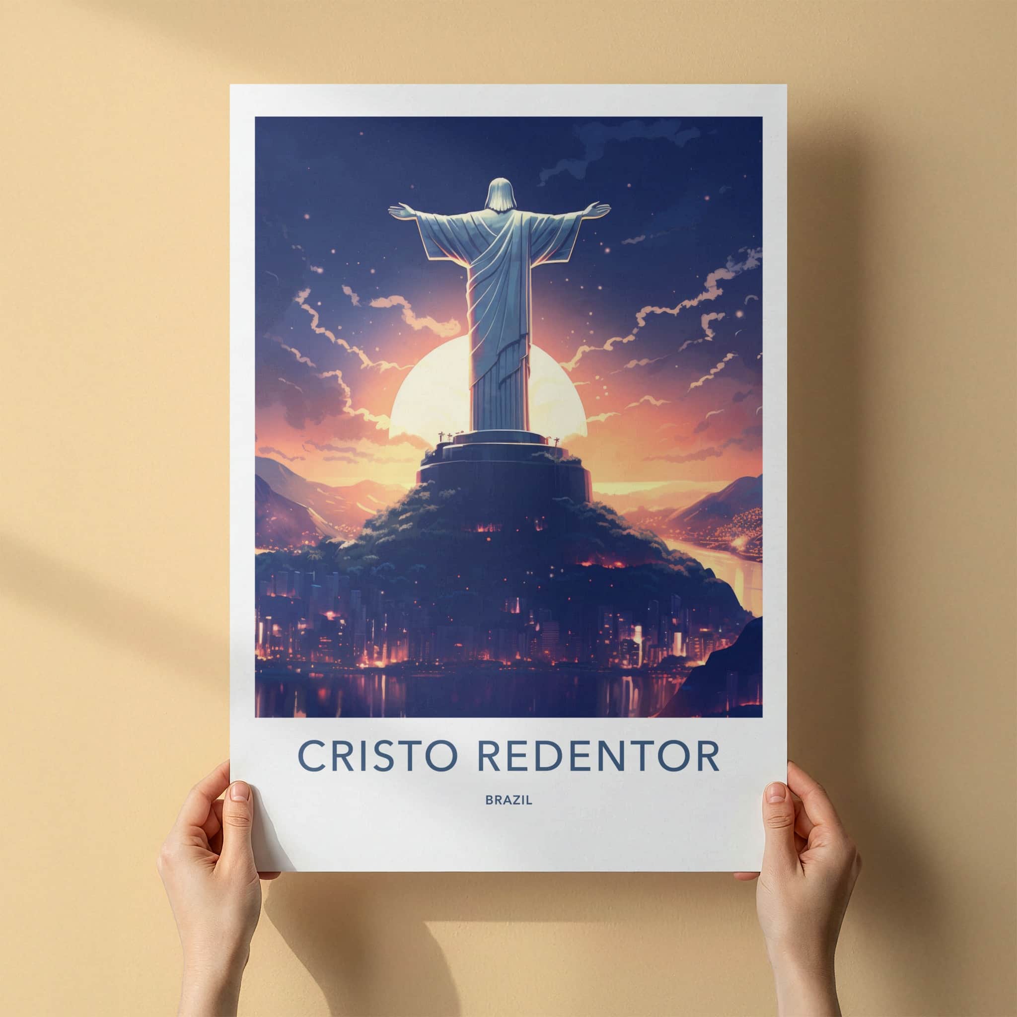 Cristo Redentor Poster - Brazil Travel Art - Redeemer Statue Sunset Wall Decor