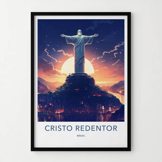 Cristo Redentor Poster - Brazil Travel Art - Redeemer Statue Sunset Wall Decor