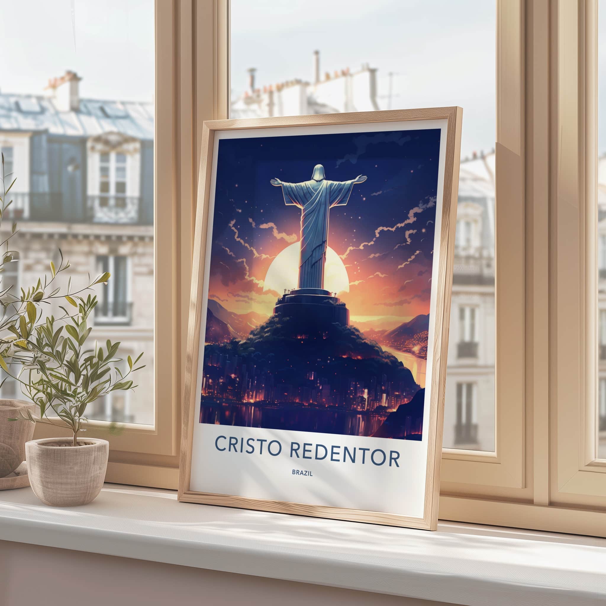 Cristo Redentor Poster - Brazil Travel Art - Redeemer Statue Sunset Wall Decor